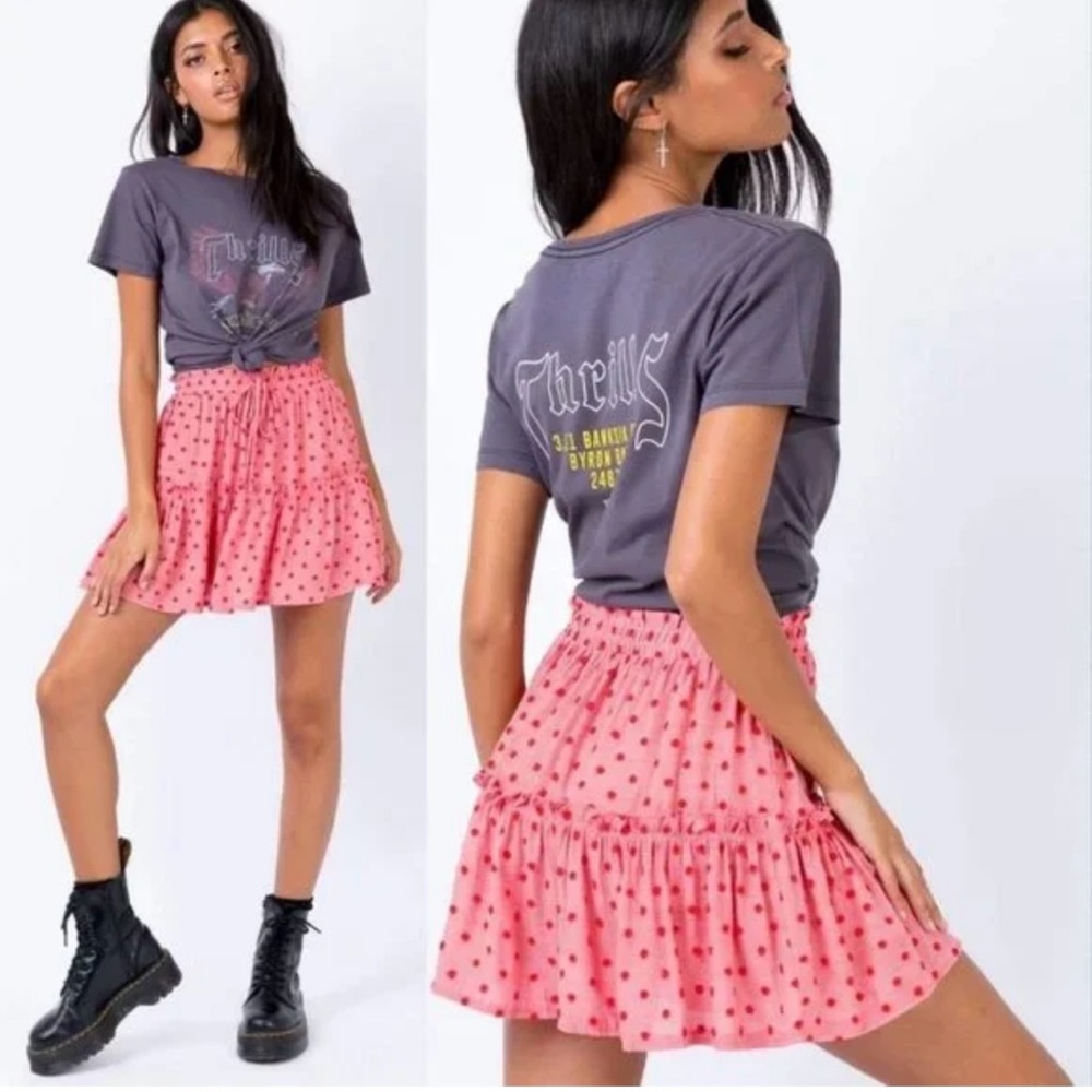Princess Polly Textured Polka Dot Tiered Ruffle Mini Skirt Sz 2 EUC Coquette